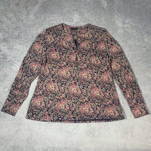 Lucky Brand Paisley Quarter Button Blouse Size Medium Women’s